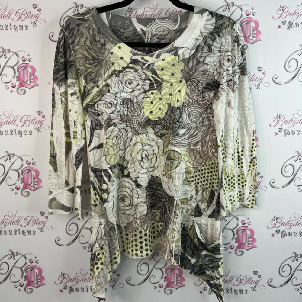 Cubism top polkadot flowers crinkle pockets paisley Floral Print Women's Top